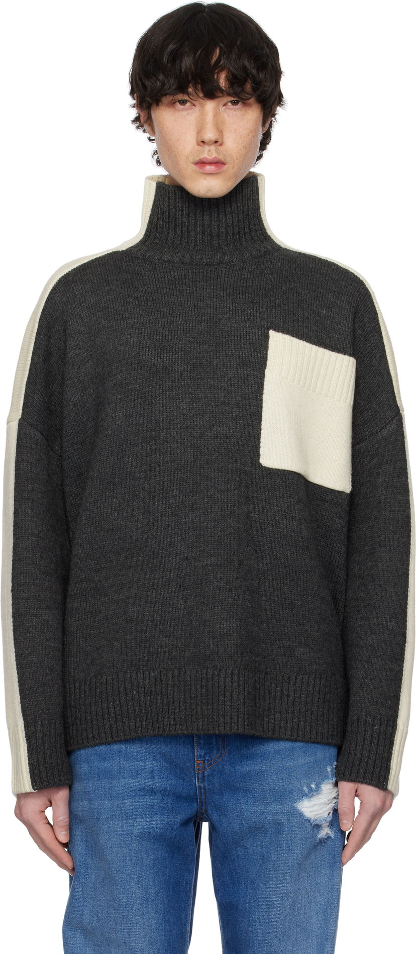 Džemper JW Anderson JW Anderson Dual Tone Turtleneck with Patch Pocket Siva | KW1308-YN0367