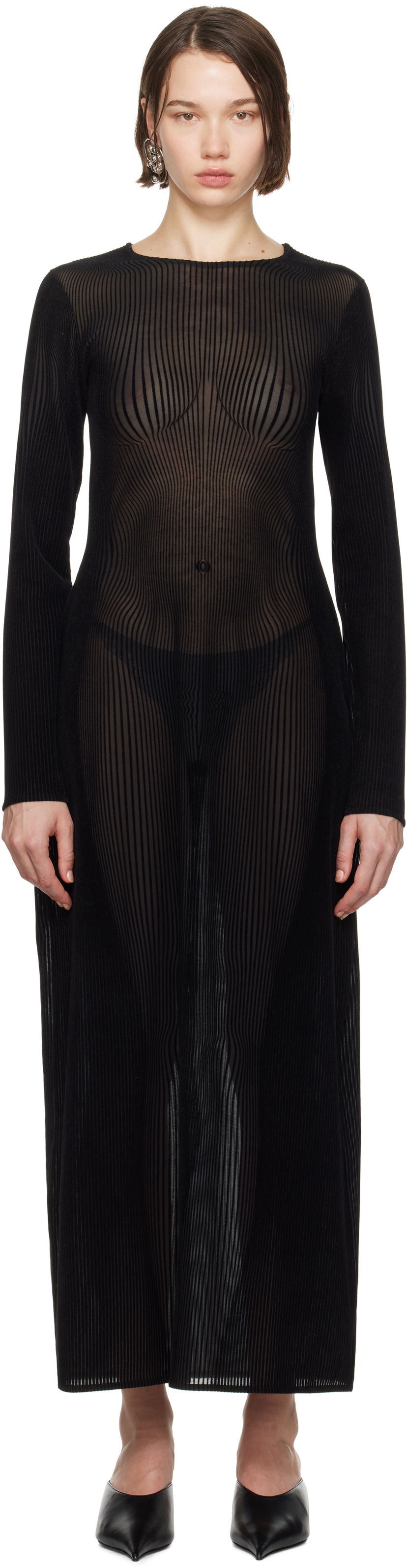 Haljina Jean Paul Gaultier Gaultier Morphing Pinstripe Maxi Dress Crna | 24/31-F-RO270-T570-0000