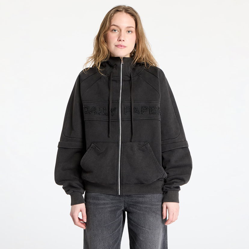 Dukserice DAILY PAPER Daily Paper Garment Wash Zip Up Hoodie Crna | 2511009