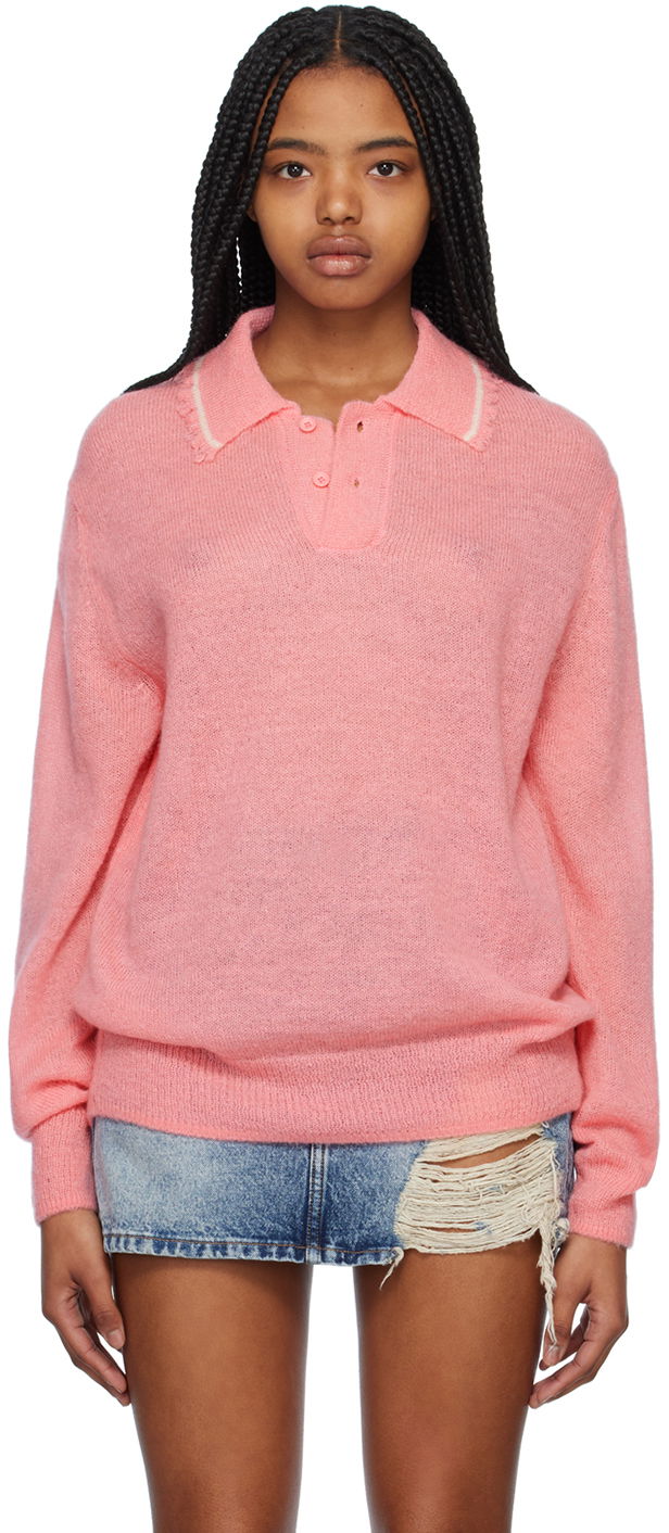 Polo majica We11done Destroyed Knit Polo Ružičasta | WD-KT1-23-665-U-PK