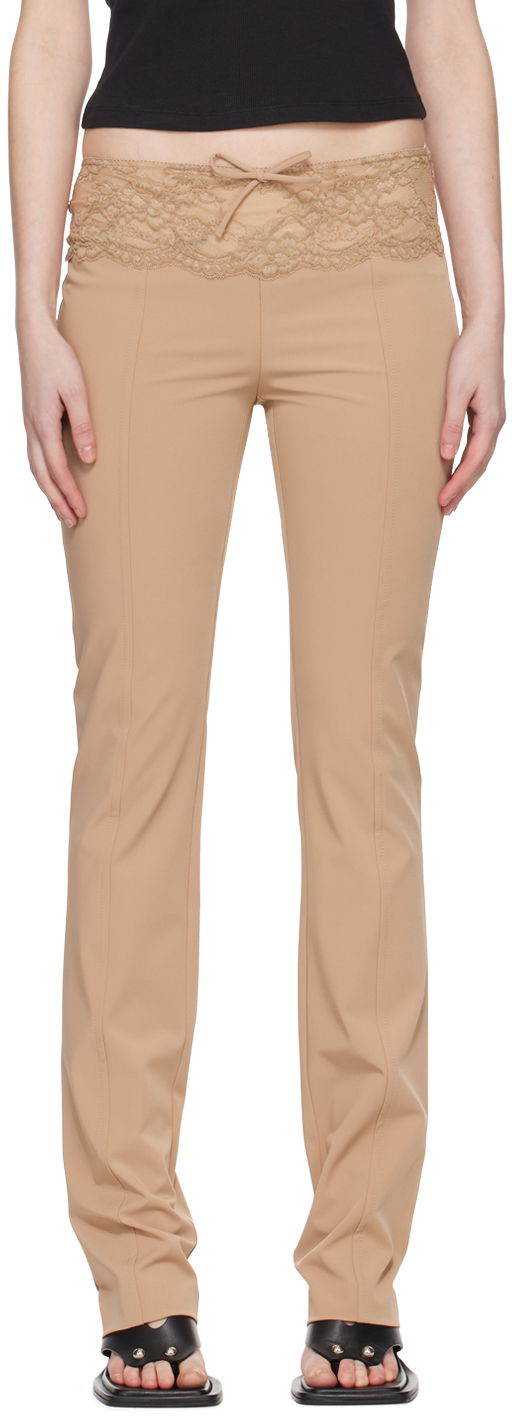 Hlače Blumarine Slim Fit Lace Waist Trousers Bež | P422P115A