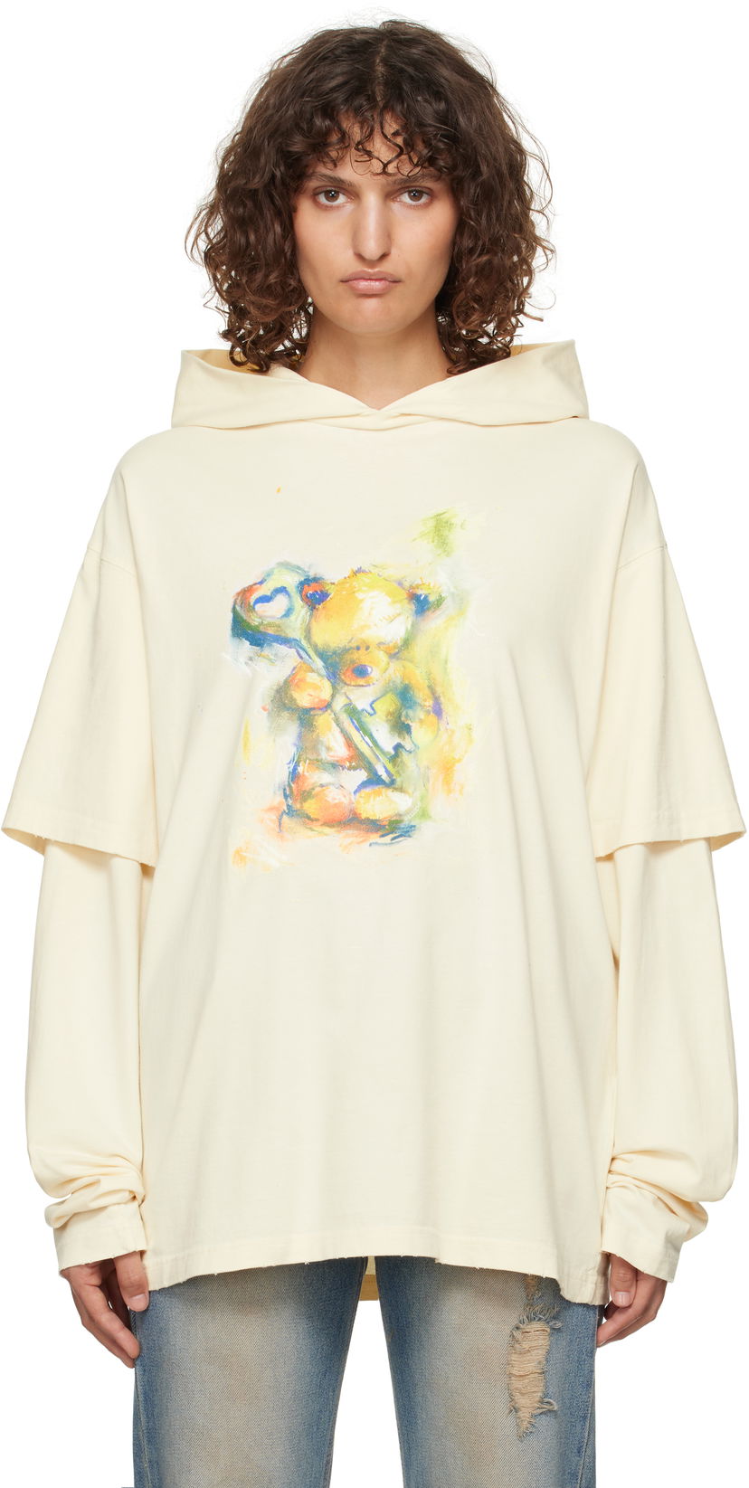 Dukserice We11done We11done Layered Teddy Bear Hoodie Bež | WD-TH3-24-844-U-BG