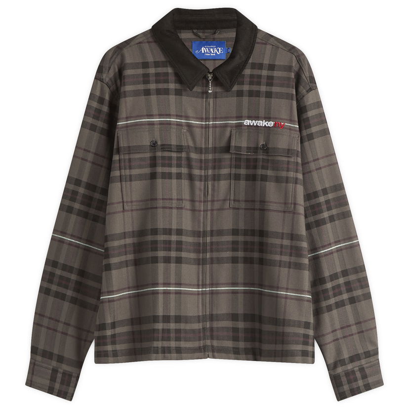 Košulja Awake NY Awake NY Plaid Flannel Zip Overshirt, Size Large Smeđa | AWK-SP25-TP003-BRN