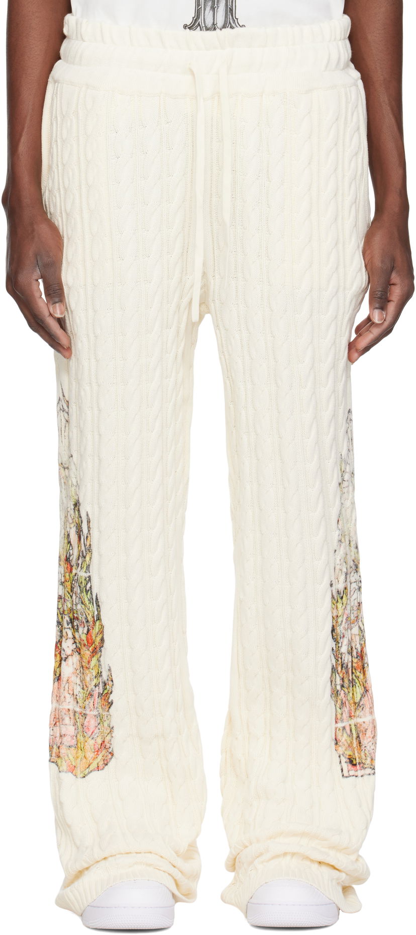Trenirka Who Decides War Who Decides War Flame Glass Cable Knit Sweatpants Bijela | 1120770019SS25