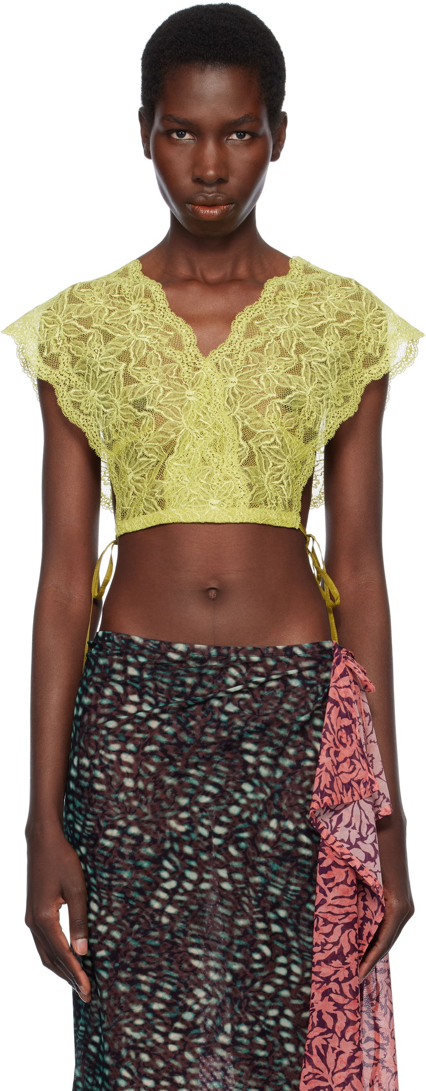 Crop top Dries Van Noten Dries Van Noten Lace Crop Top Žuta | 251-010755-1478
