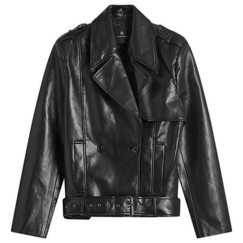 Bomber jakna Anine Bing Black Cropped Leather Jacket with Belt Crna | A-01-10451-000