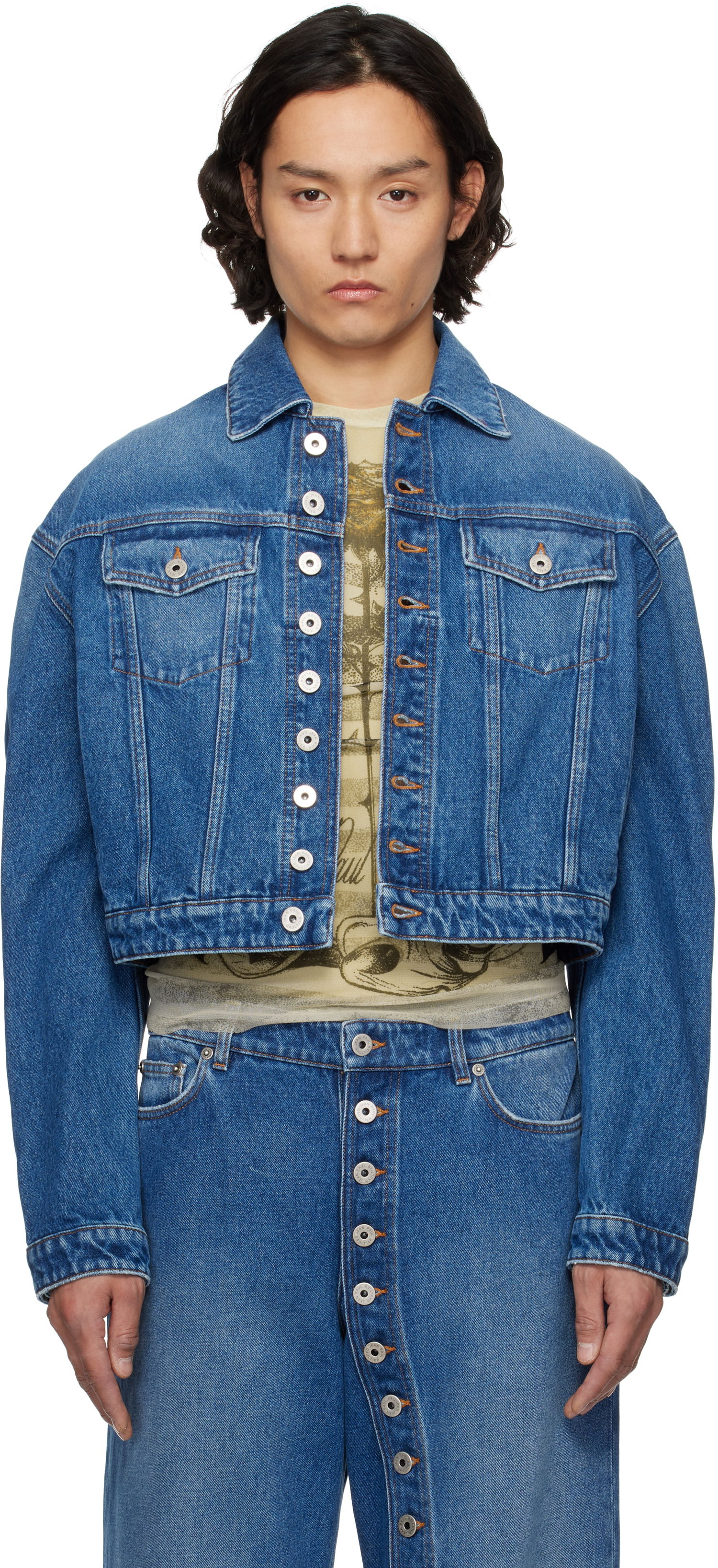 Jakna Jean Paul Gaultier Jean Paul Gaultier 'The Buttoned' Cropped Denim Jacket Plava | 25/34-U-VE092-D013-57, 0