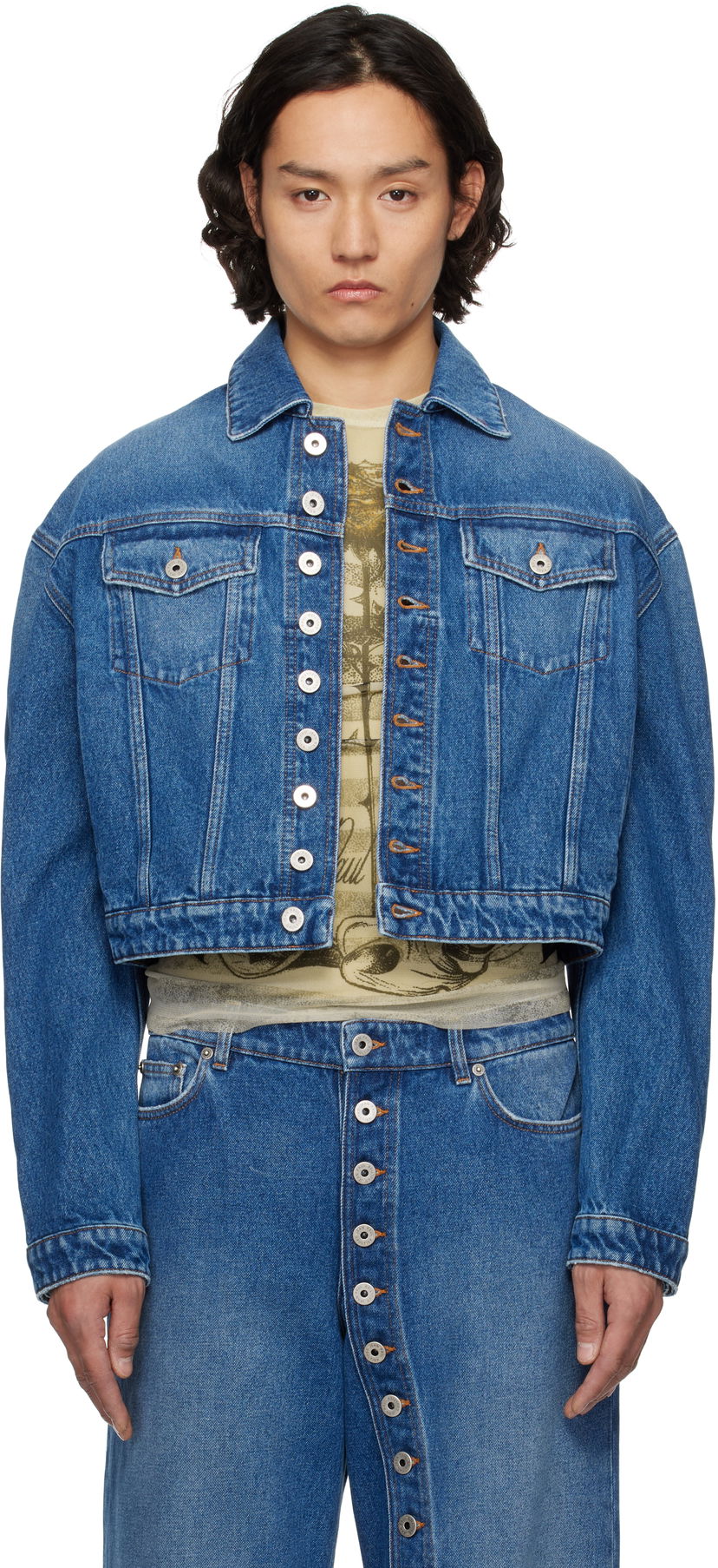 Jakna Jean Paul Gaultier Jean Paul Gaultier 'The Buttoned' Cropped Denim Jacket Plava | 25/34-U-VE092-D013-57