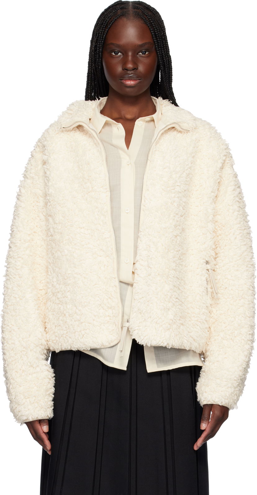 Bomber jakna Jil Sander Jil Sander Zip-Up Fleece Jacket Bijela | J40BN0173_J20088