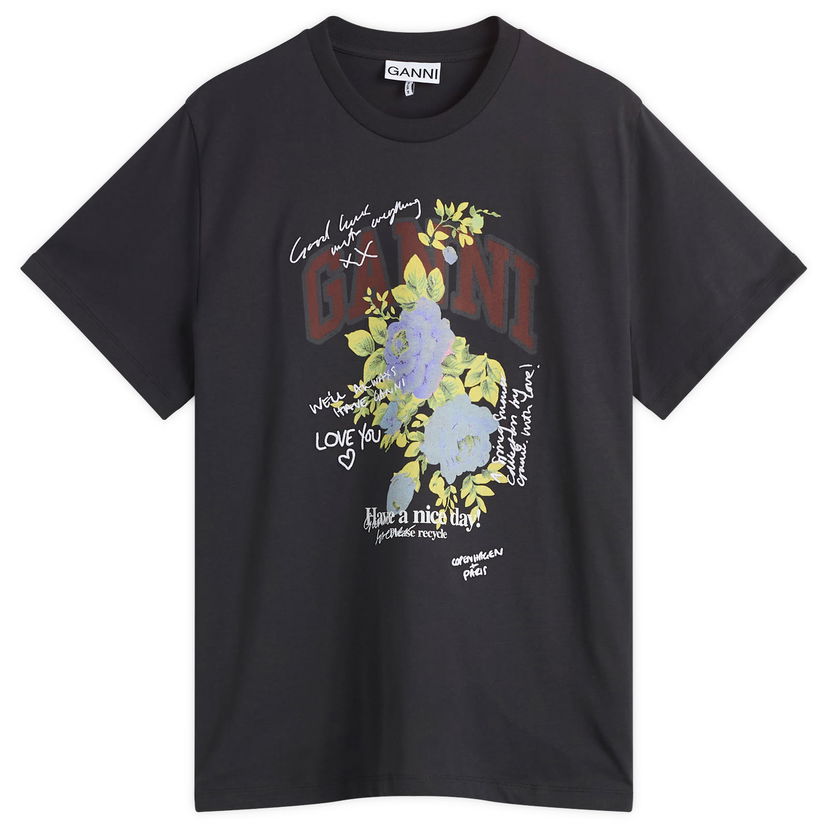 Majica kratkih rukava GANNI GANNI Rose Logo Graphic T-Shirt, Size Large Crna | T4342-252