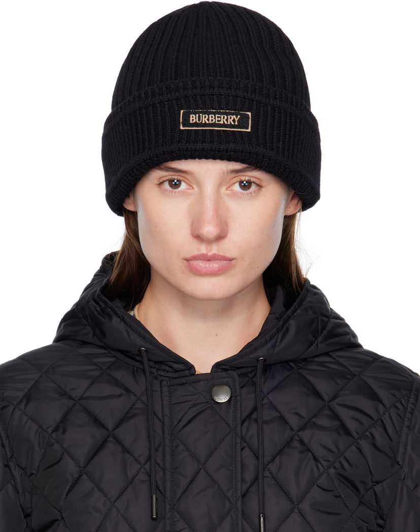 Kapica Burberry Wool Beanie with Logo Patch Crna | 8103340