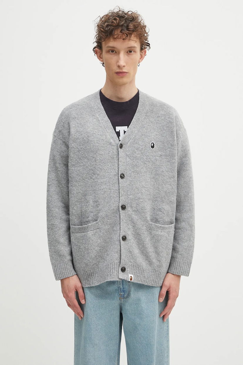 Džemper BAPE A Bathing Ape One Point Cardigan Siva | 1K80120004