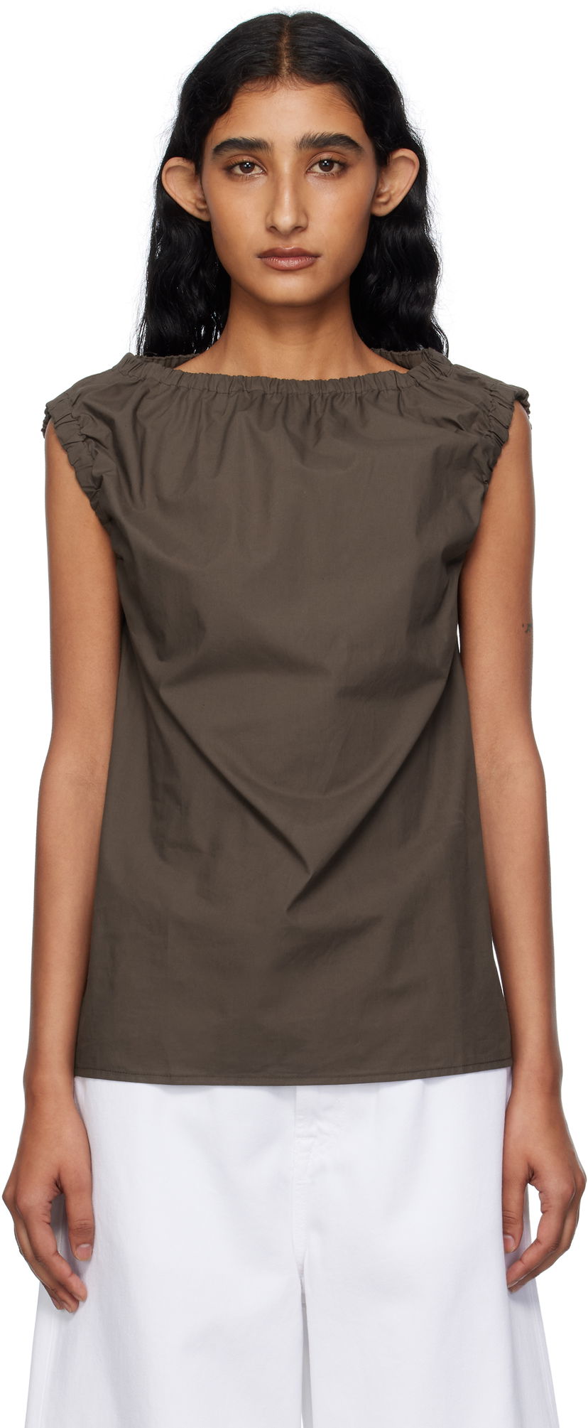 Majica bez rukava Baserange Baserange Mia Gathered Blouse Smeđa | TSMI-PO-AU25