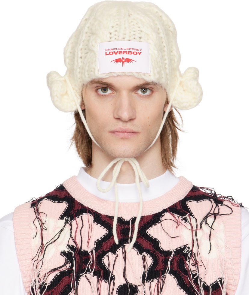 Kapica Charles Jeffrey Loverboy Charles Jeffrey LOVERBOY Chunky Aviator Beanie with Earflaps Bijela | 54130201