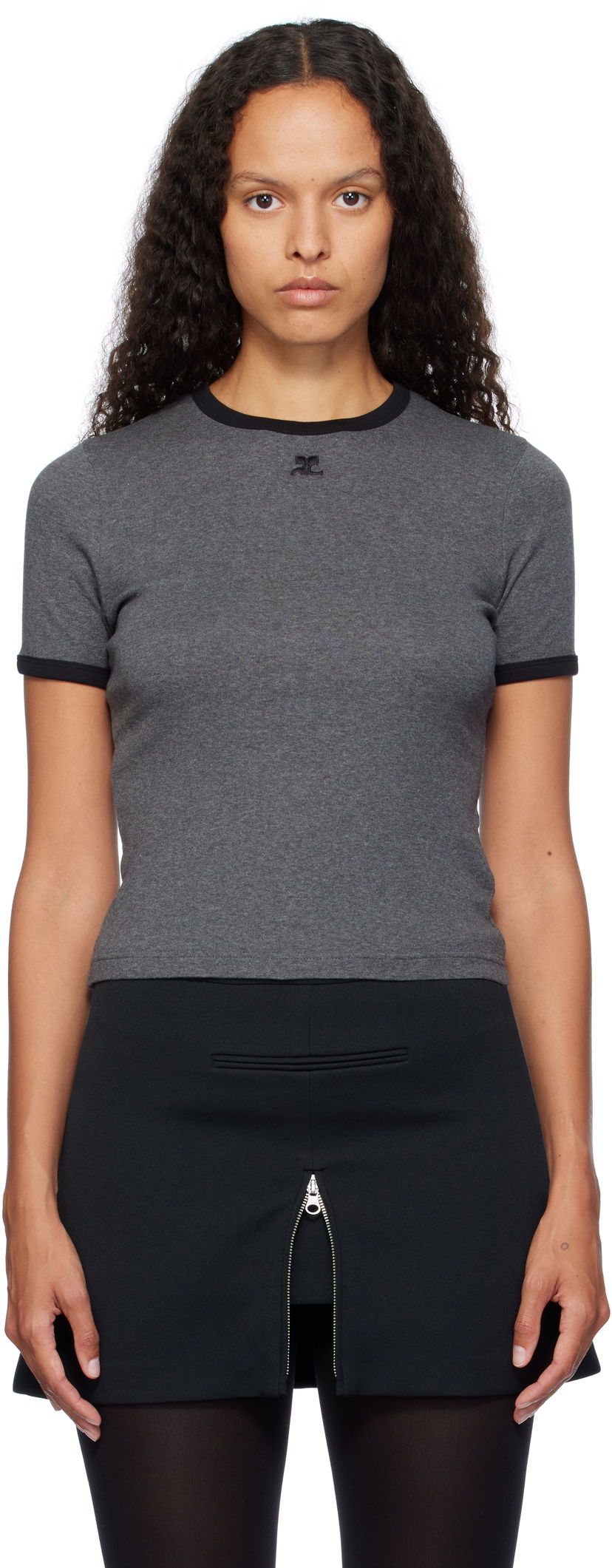Majica kratkih rukava Courrèges Contrast Trim Signature T-Shirt Siva | 324JTS017JS0166