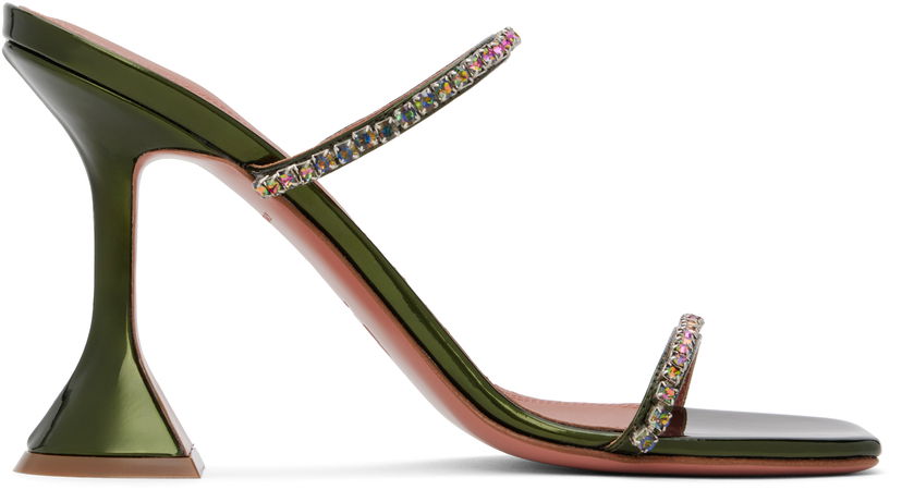 Dodaci Amina Muaddi Amina Muaddi Gilda Crystal-Embellished Heeled Sandals Zelena | GILDA SLIPPER MIRROR