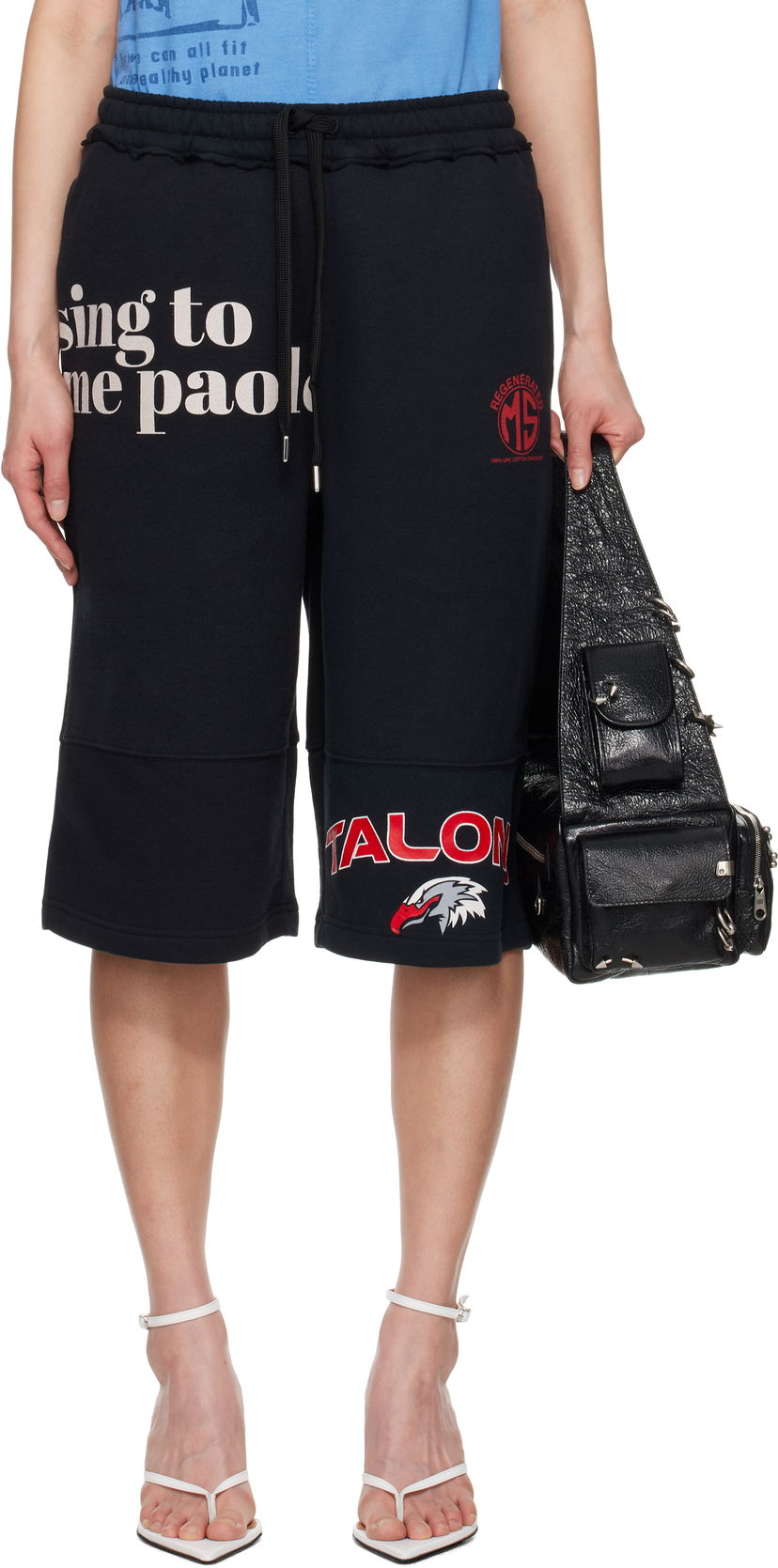 Kratke hlače Marine Serre Marine Serre Graphic Regenerated Drawstring Shorts Crna | USH003A UJER0007