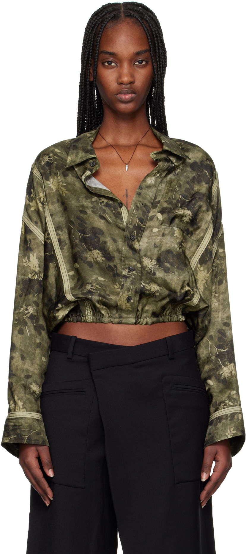 Košulja R13 R13 Taped Crossover Cropped Shirt Zelena | R13WR378-R463B
