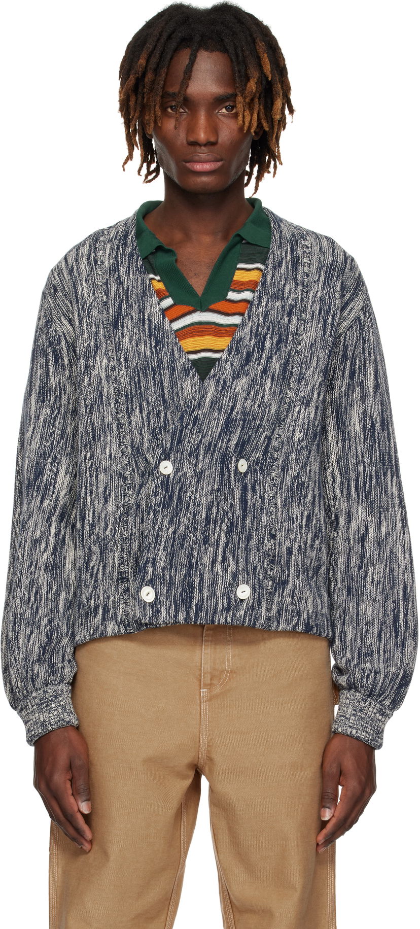 Džemper Bode Bode Double-Breasted Knit Cardigan Plava | MRS25KT027