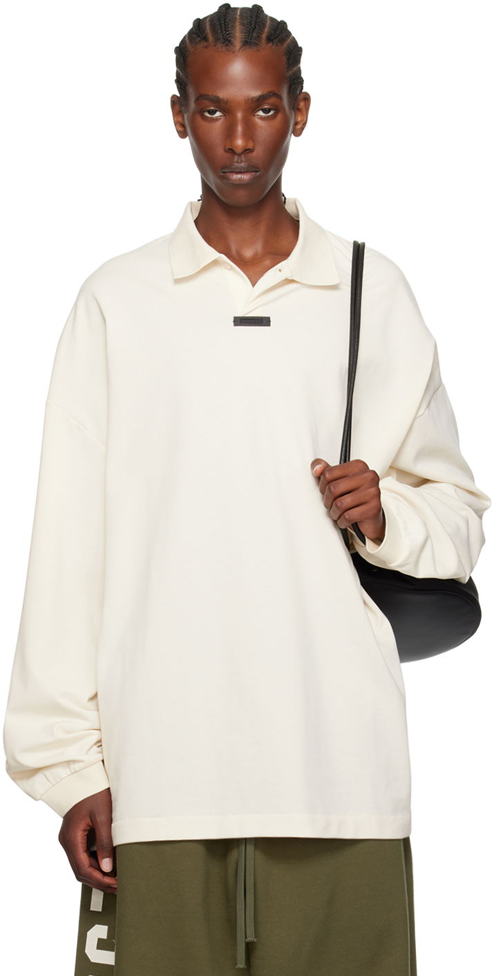 Polo majica Fear of God Fear of God ESSENTIALS Logo Patch Long Sleeve Polo Bijela | 125BT244322F