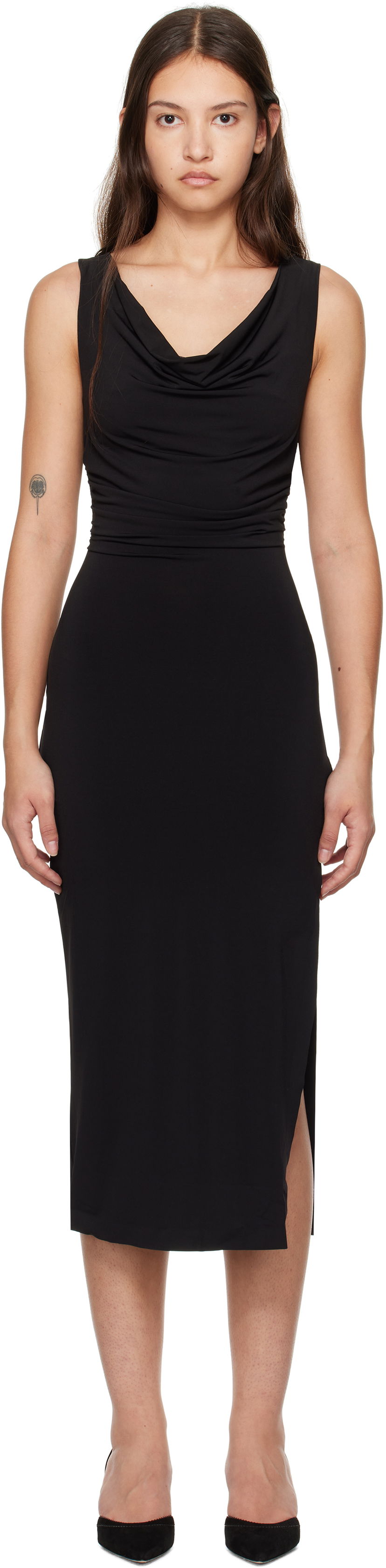 Haljina GUIZIO Guizio Cara Cowl Neck Midi Dress Crna | H24416K012