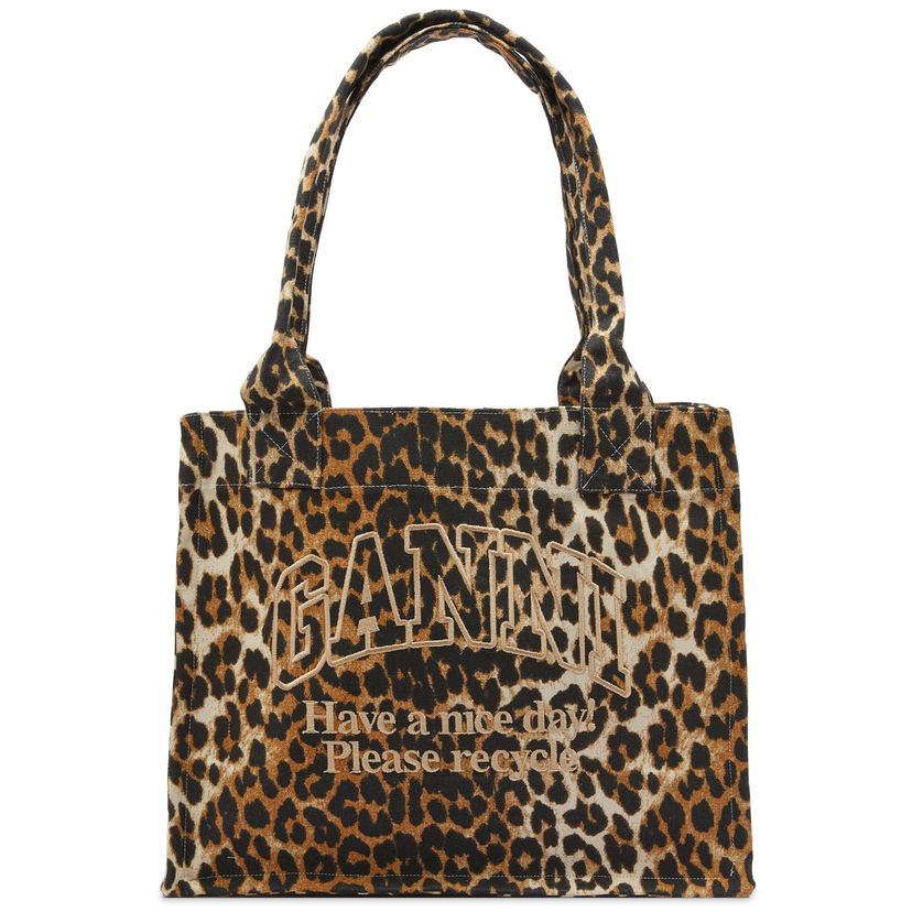 Tote bag GANNI Leopard Print Easy Shopper Tote Bag Smeđa | A5807-943