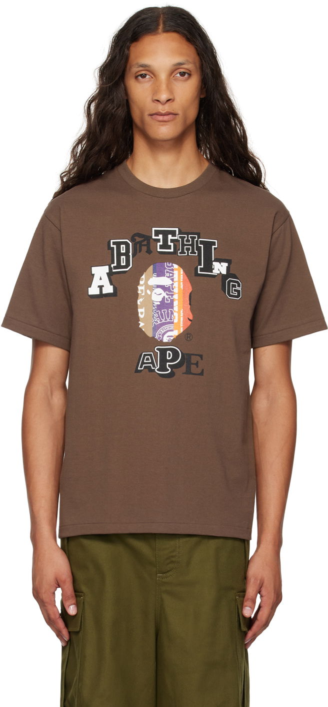 Majica kratkih rukava BAPE BAPE Brown Fans Scarf College T-Shirt Smeđa | 001TEK301323M