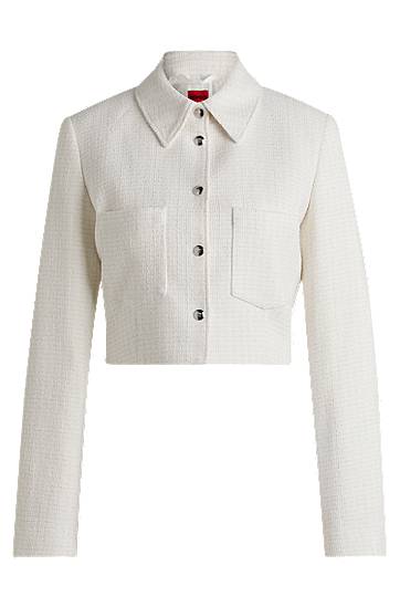 Jakna BOSS Cropped Bouclé Jacket Bijela | 50538133
