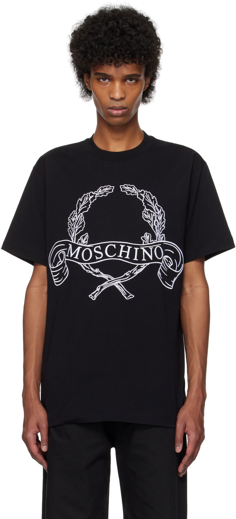 Majica kratkih rukava Moschino Moschino Laurel Crown Embroidered T-Shirt Crna | 251ZZA072202411555