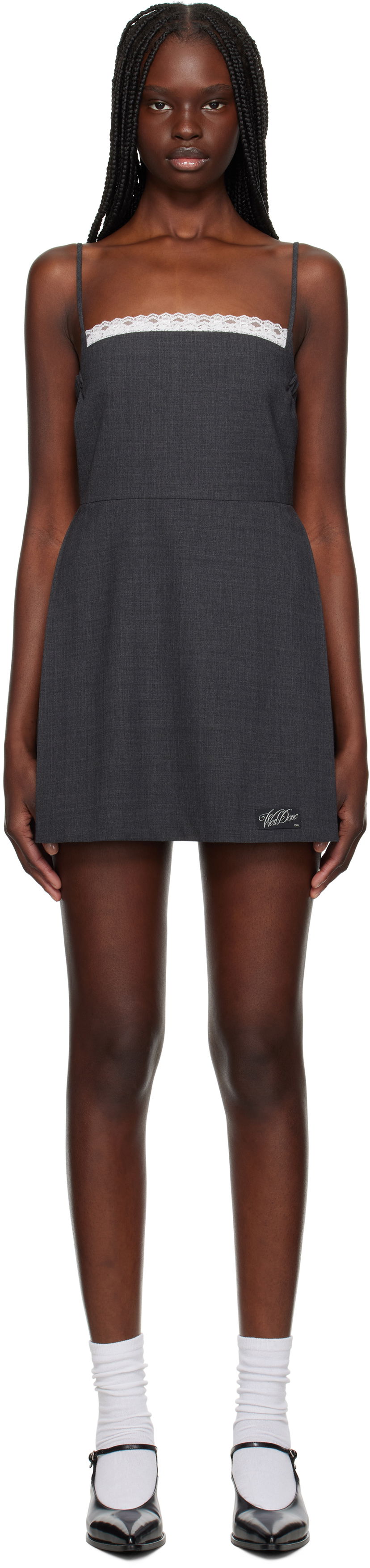 Haljina We11done We11done Lace-Detail Wool Mini Dress Siva | WD-OP1-25-102-W-GY