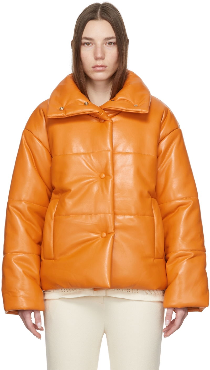 Pernata jakna Nanushka Hide Puffer Vegan Leather Jacket Narančasta | NW22RSOW00217