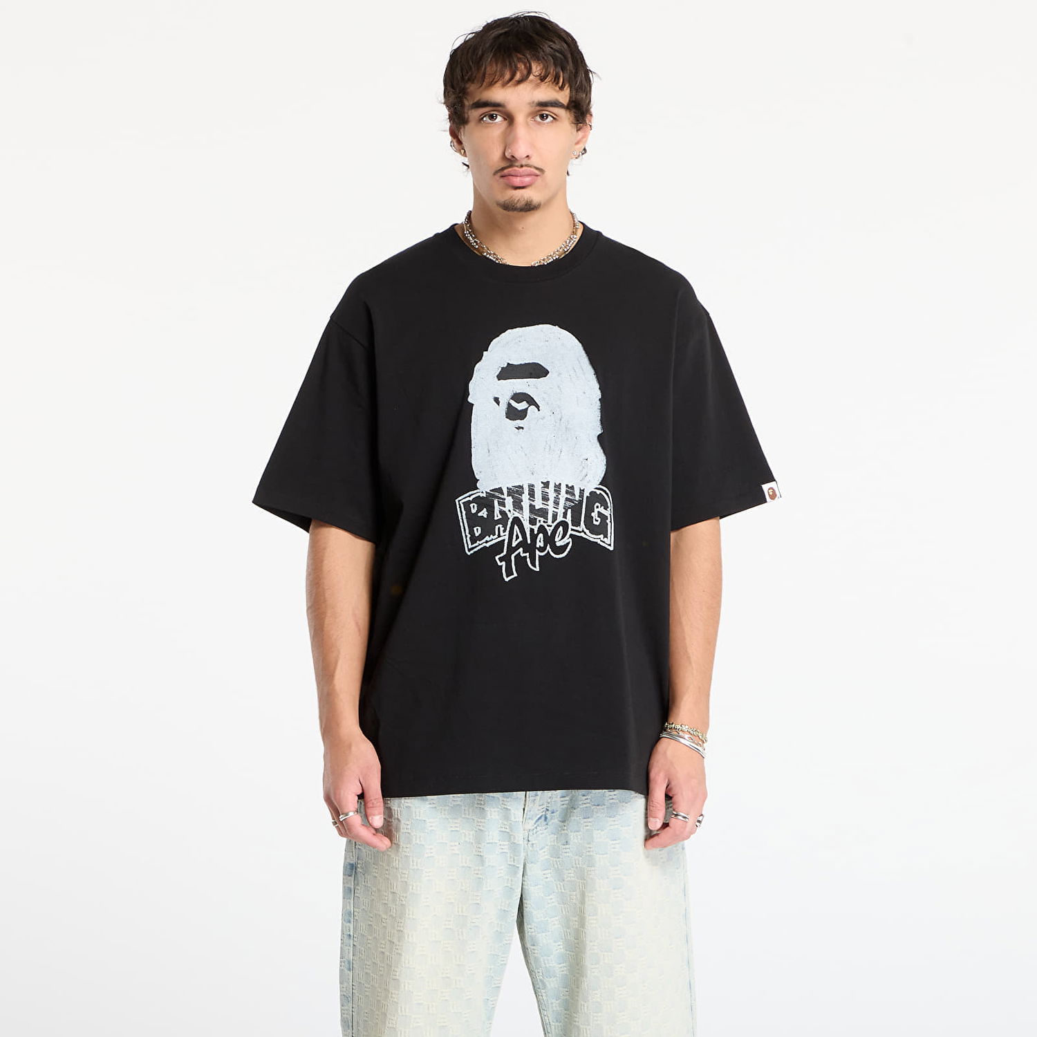 Majica kratkih rukava BAPE Hand Drawn Ape Head Relaxed Fit T-Shirt Crna | 001TEL801333MBLK, 0
