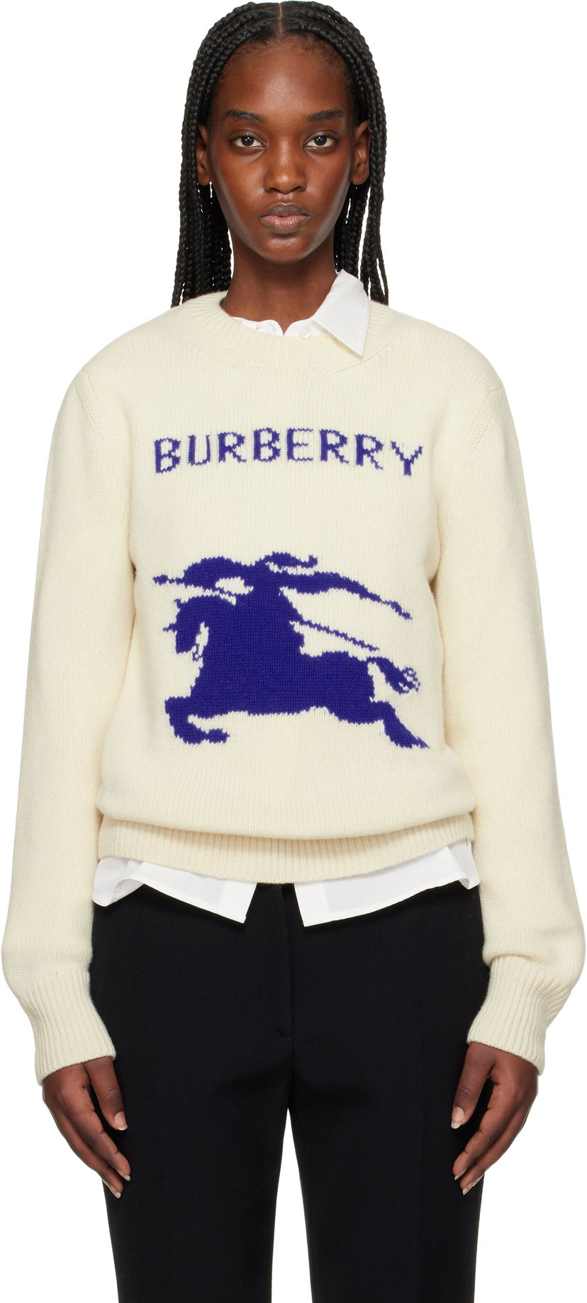 Džemper Burberry Burberry Wool Cashmere Equestrian Knight Design Sweater Bijela | 8103045