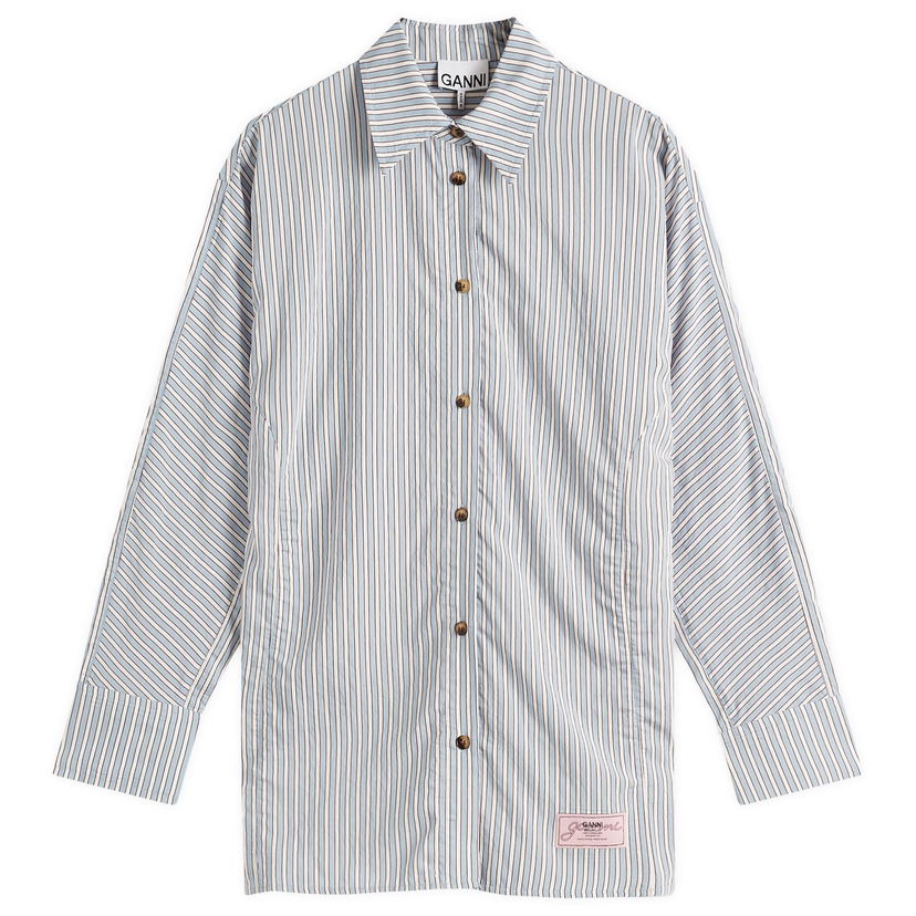 Košulja GANNI Yarn Dyed Stripe Shirt Plava | W0312-326