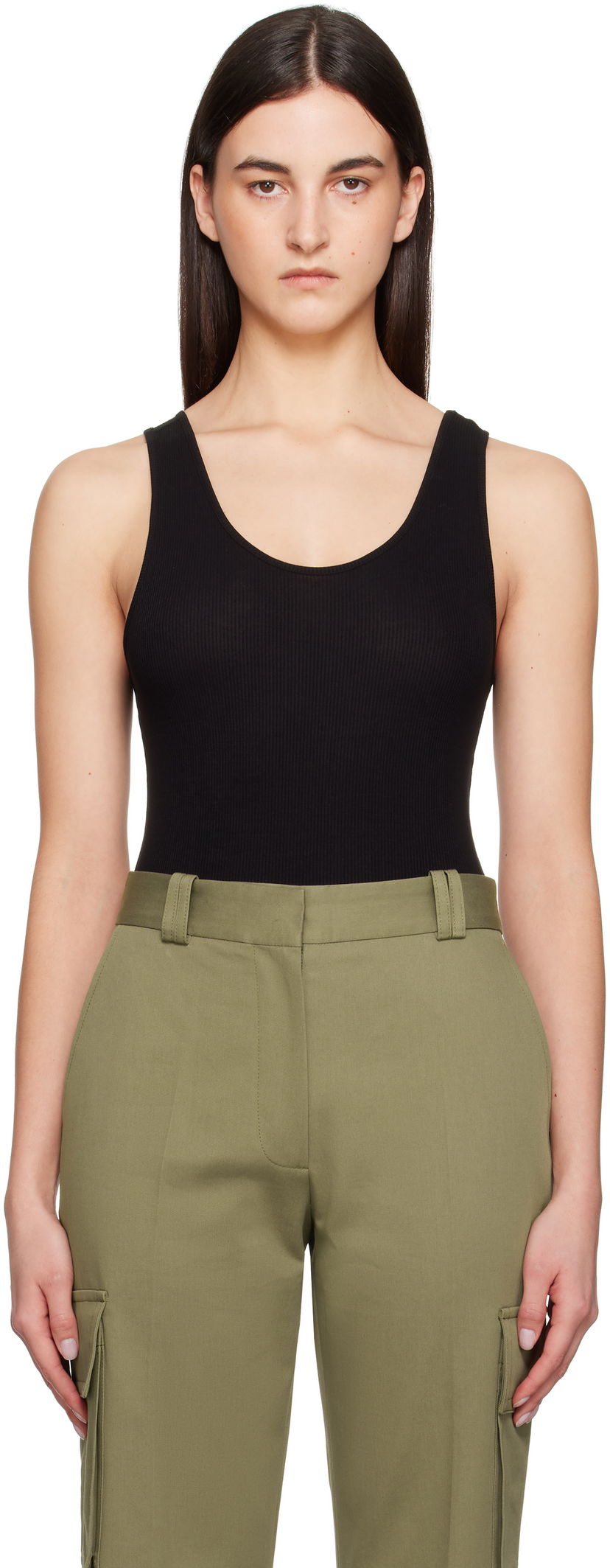Majica bez rukava Anine Bing ANINE BING Ginny Ribbed Tank Bodysuit Crna | A-08-10672-BLK26