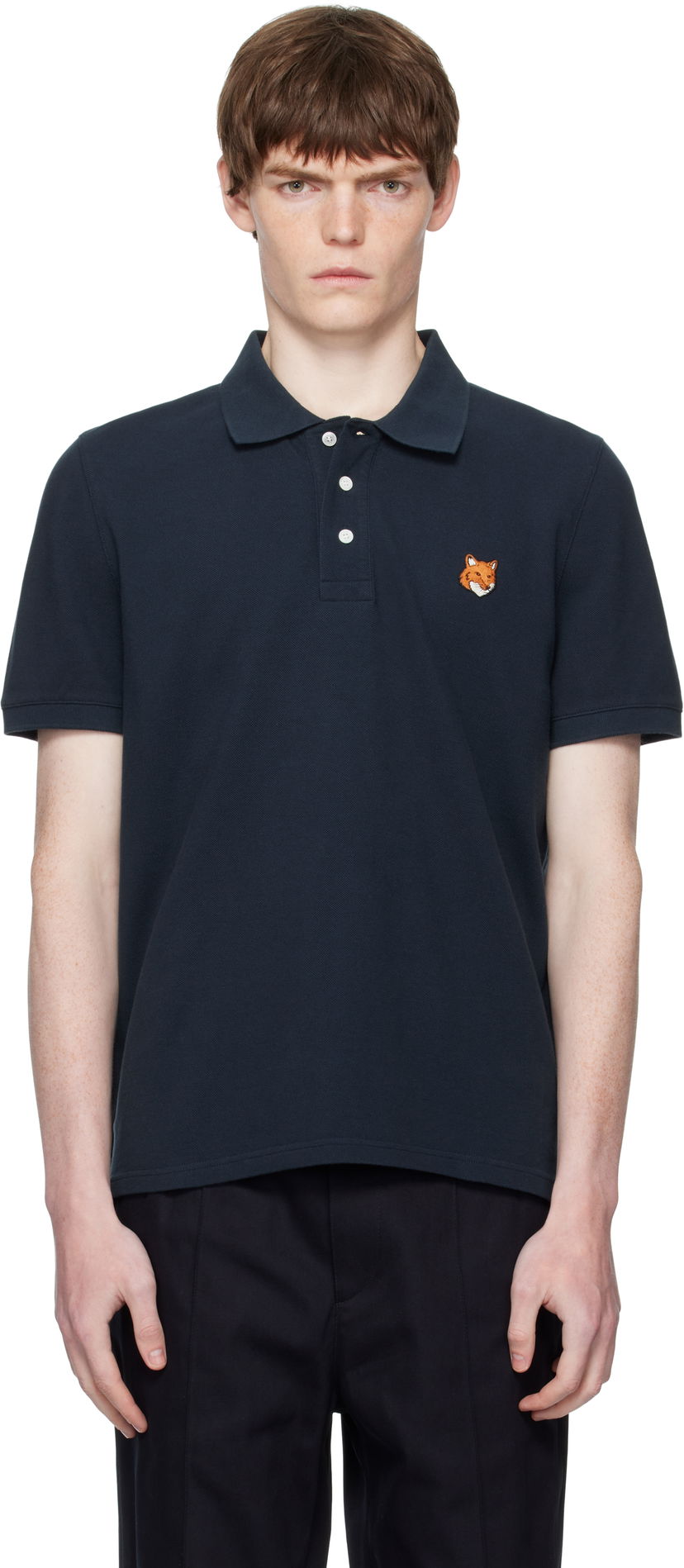 Polo majica MAISON KITSUNÉ Maison Kitsuné Fox Head Patch Regular Fit Polo Tamnoplava | PM00209KP0002