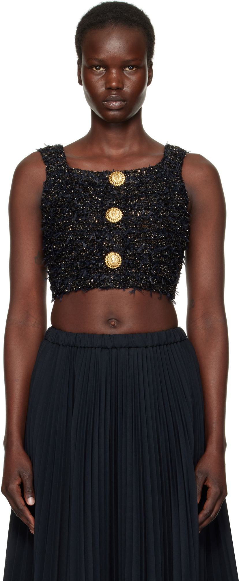 Suknja Balmain Balmain Tweed Knit Crop Tank Top Crna | EF1AB053KB19