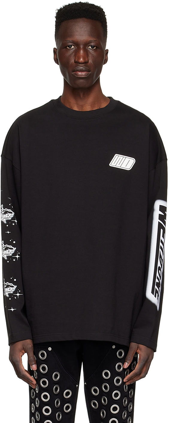Džemper We11done We11done Cotton Graphic Long Sleeve T-Shirt Crna | WD-TT1-22-646-U-BK