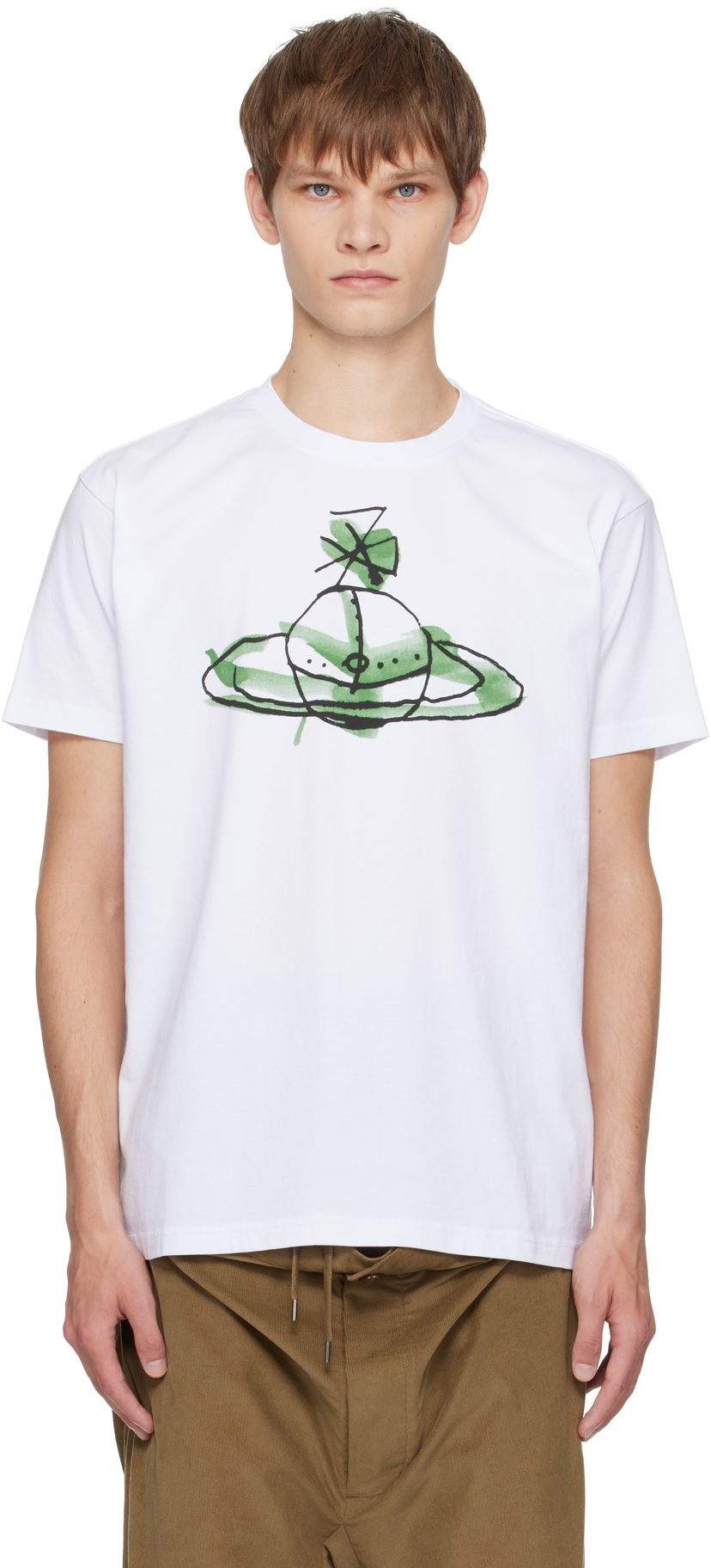 Majica kratkih rukava Vivienne Westwood Vivienne Westwood Classic T-Shirt with Green Orb Print Bijela | 3G01003W-J001M-