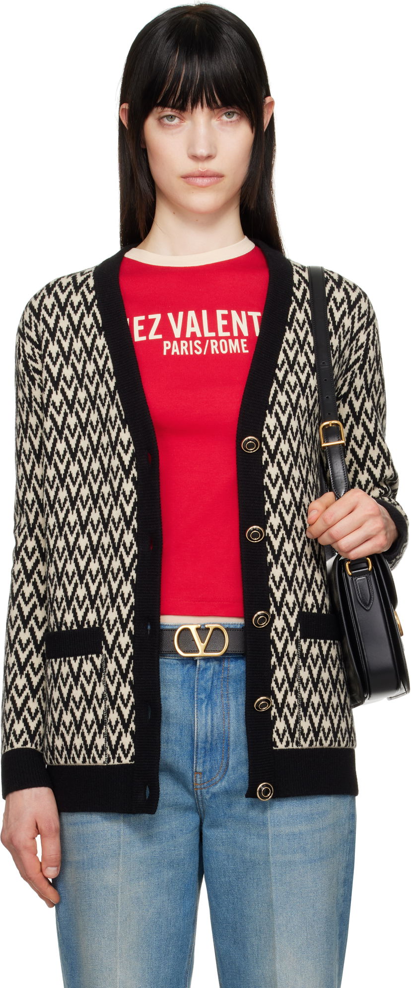 Džemper Valentino Valentino 'Toute La V' Chevron Knit Cardigan Bež | 6B3KA09A929