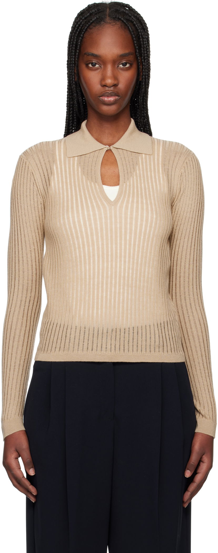 Džemper Max Mara Max Mara Ribbed Keyhole Polo Top Bež | 2516361021600