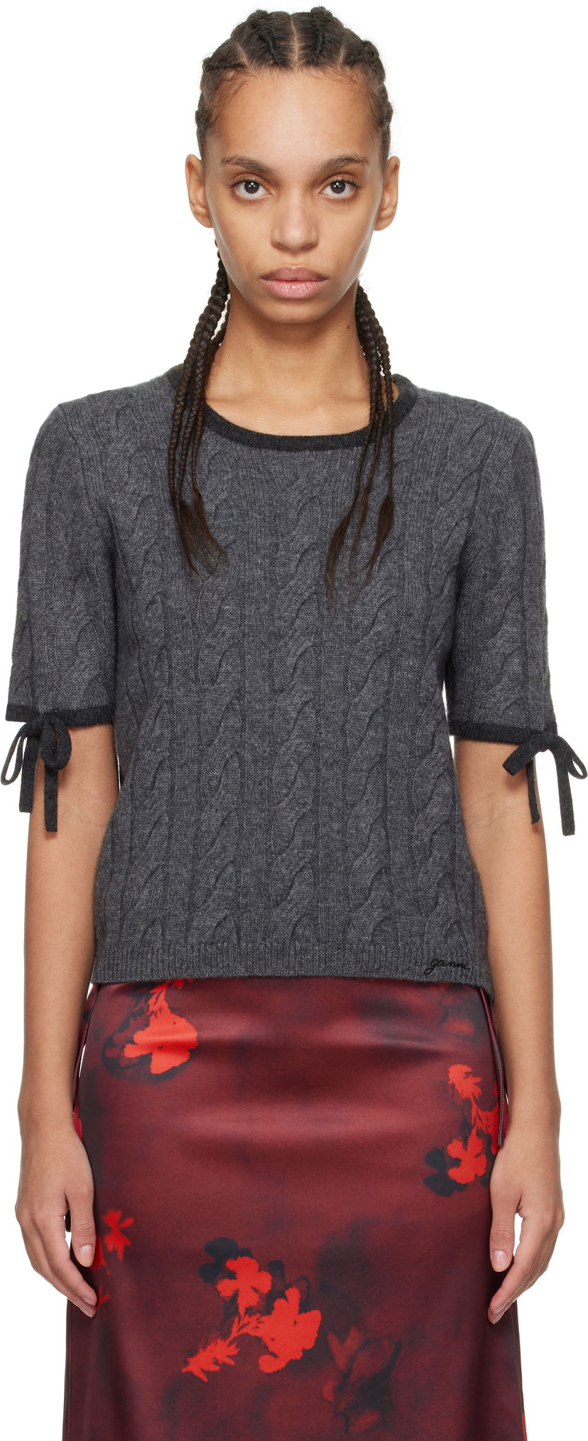 Džemper GANNI Ganni Cashmere Blend Tie Sleeve Sweater Siva | K2422