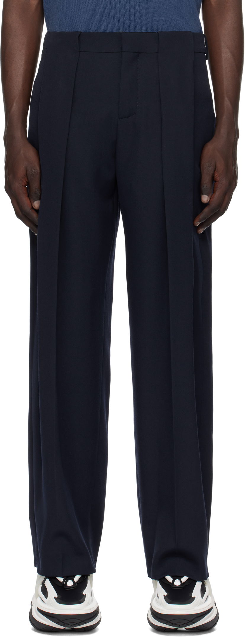Hlače Balmain Balmain Pleated Trousers Tamnoplava | EH1PQ305WC09