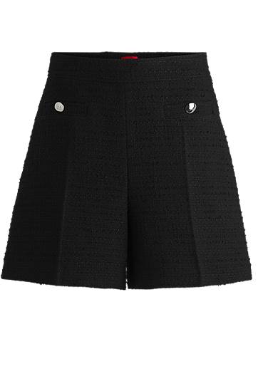 Suknja BOSS Bouclé Shorts with Buttons Crna | 50537635