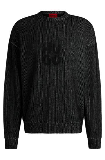 Džemper BOSS Ribbed Cotton-Blend Sweatshirt with Logo Print Crna | 50531028