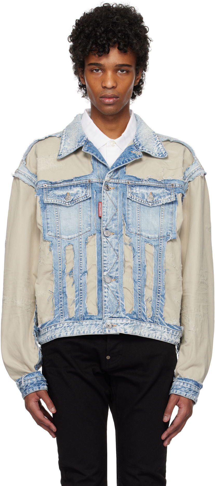 Jakna DSQUARED2 Dsquared2 Super Ripped Mixed Denim Jacket Plava | S74AM1547_S30309