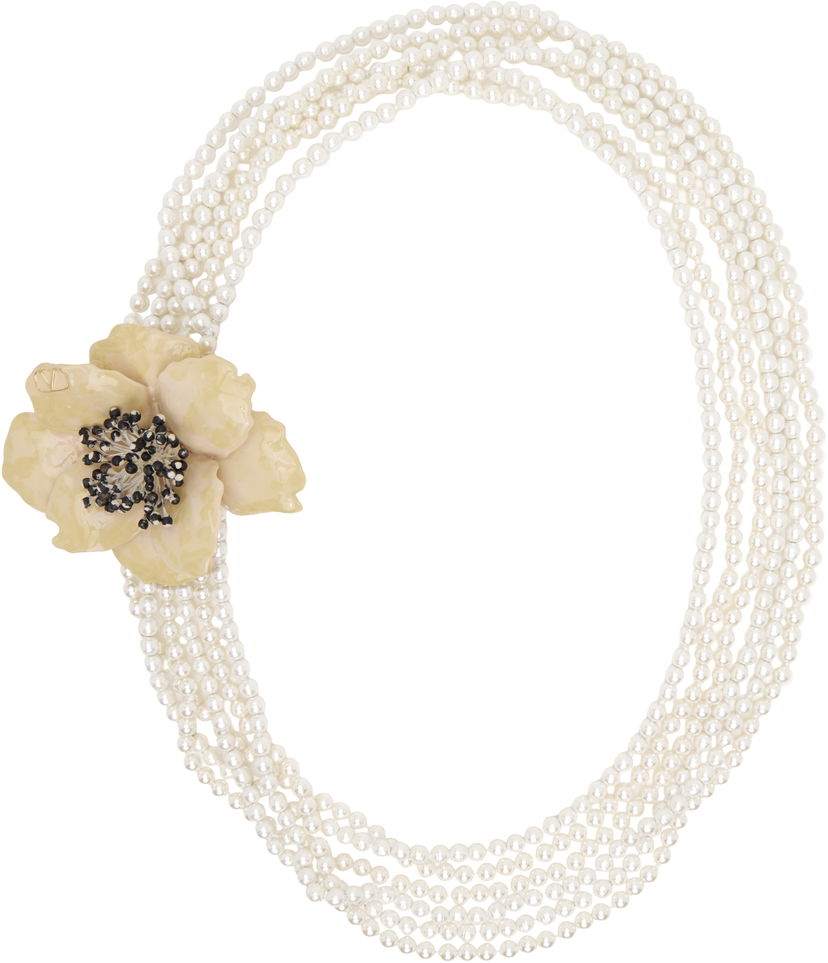 Ogrlica Valentino Valentino Garavani Fleur Lumineuse Pearl Necklace with Flower Brooch Bijela | 6W2J0Y47KFH