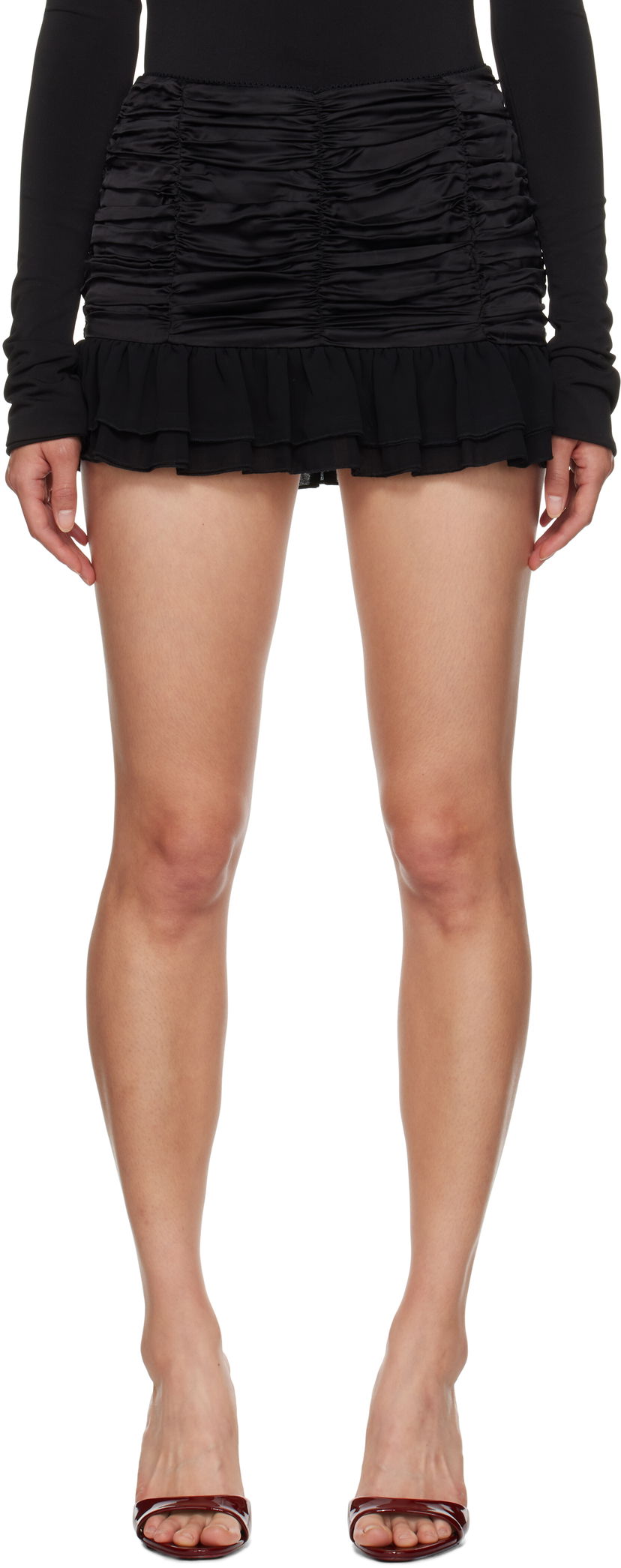 Suknja GUIZIO Guizio Blume Ruched Mini Skirt Crna | F24303W022