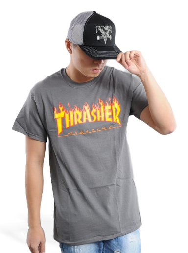 Majica kratkih rukava Thrasher Flame Logo Tee Siva | 110102
