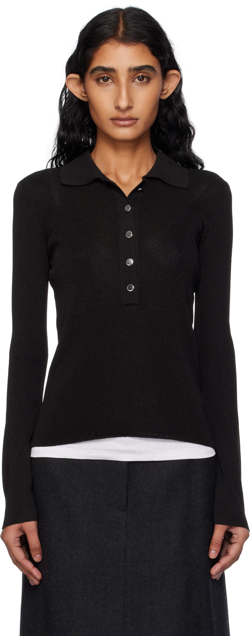 Polo majica A.P.C. A.P.C. Mila Knit Polo Top Crna | VIAMD-F23433
